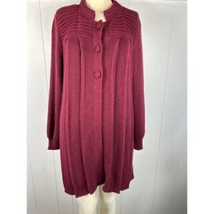 Peruvian Link 100% Alpaca three button long cardigan in Merlot. One Size